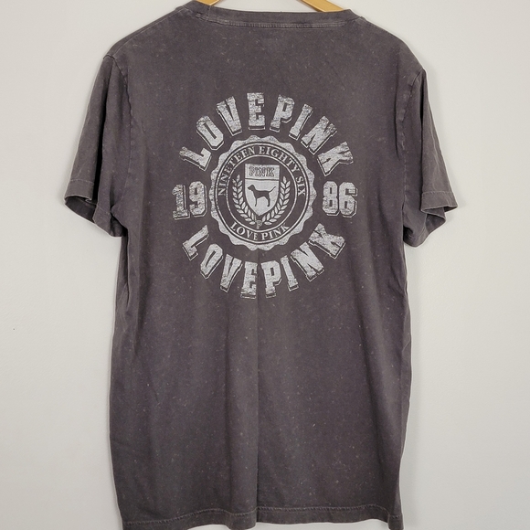 PINK Victoria's Secret Gray Speckled Tee T-Shirt Large Cotton Medallion Pocket - Picture 2 of 9
